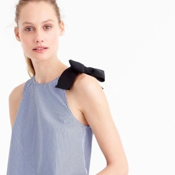 J. Crew Tops - J.Crew Bow Shoulder Grosgrain Ribbon Striped Sleeveless Top Size 12